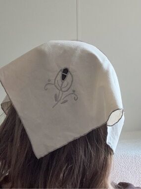 Cream Embroidered Cotton Headscarf JSDESIGNS Vintage Linens